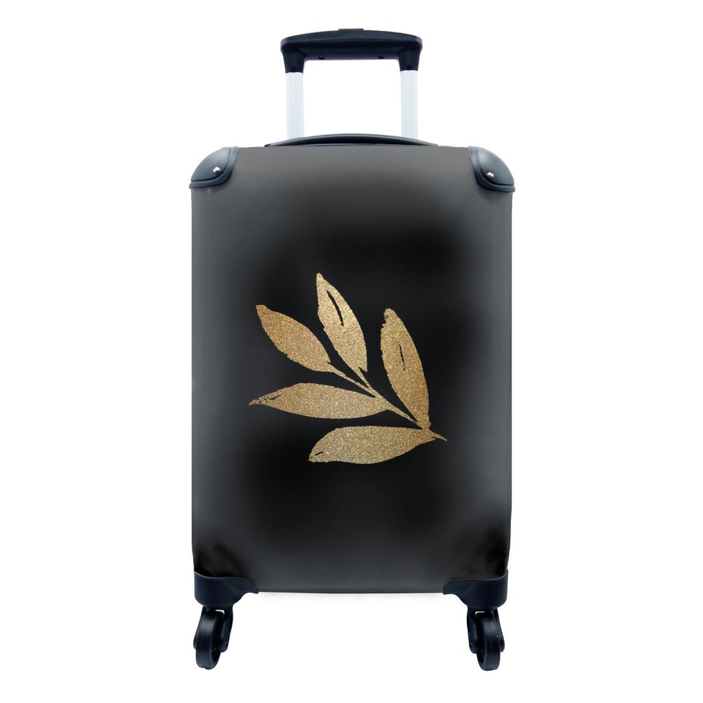 MuchoWow Koffer Handgepäck Trolley Rollkoffer Kleine Reisekoffer mit 4 Rollen - Blatt - Gold - Zweig - Cabin Size < 55x40x23 cm & 55x40x20 cm - ...