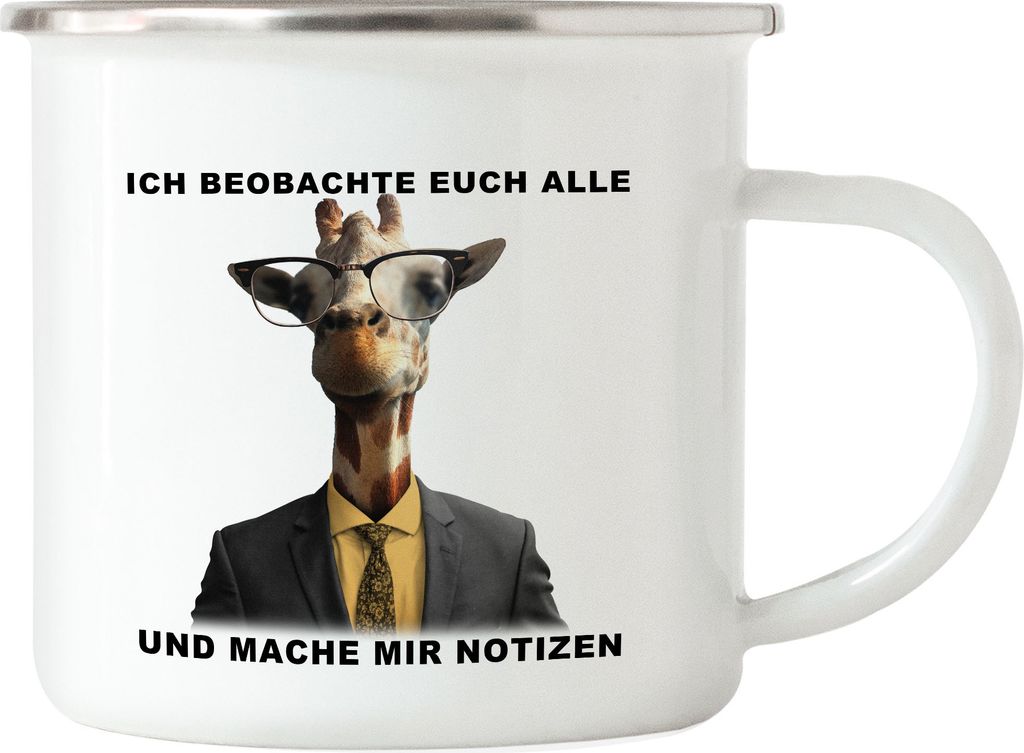 Ich Beobachte Alle Und Mache Notizen Emaille Tasse Büro-Tasse Beamter Behörde Lustig Humorvoll Giraffe