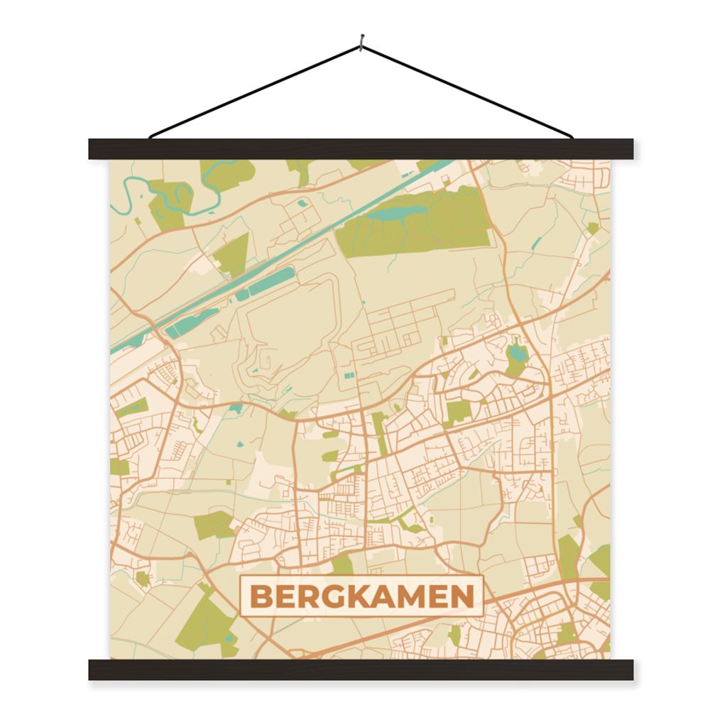 MuchoWow Textilposter Bergkamen - Jahrgang - Karte - Stadtplan 90x90 cm mit schwarzem Rahmen - Magnetisches