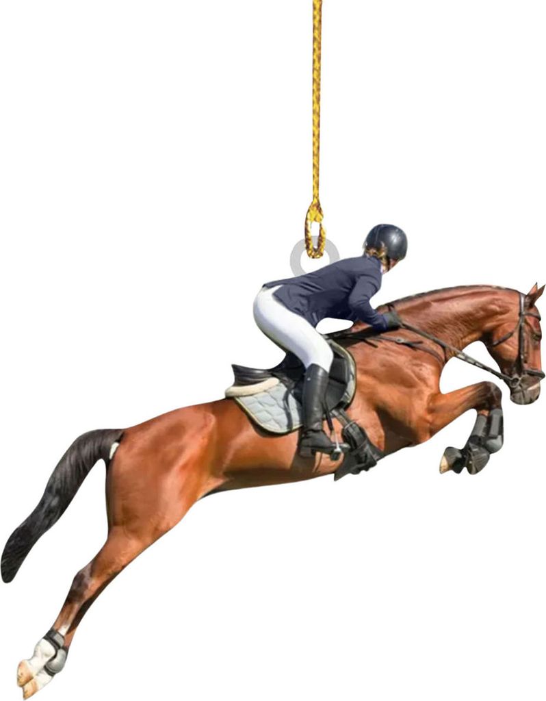 Reitornament, 2D, flacher Acryl-Pferdeanhänger, Weihnachtsbaum, Rucksack, hängende Dekoration, Geschenk für Pferdeliebhaber F