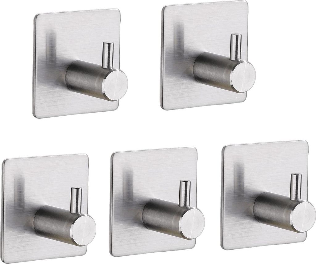 TECBULL® 5 massive Edelstahl Klebehaken - Gebürstet, Produktbild 