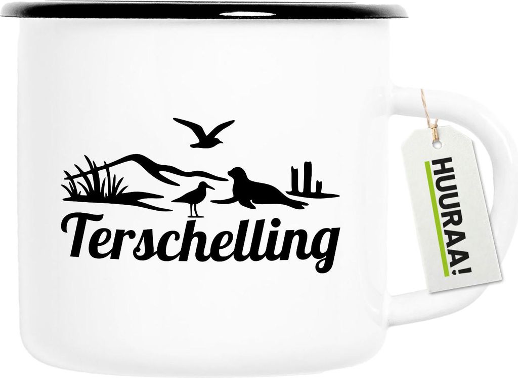 Huuraa Emaille Tasse Terschelling Niederlande 300ml Vintage Campingbecher Geschenkidee