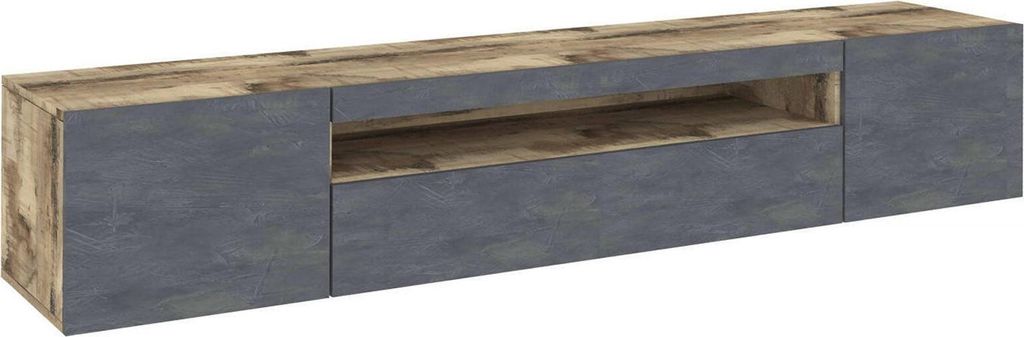 Fernsehschrank Dfirman, Niedriges Sideboard für Wohnzimmer mit 3 Türen, Sockel für TV-Möbel, 100 % Italy, cm 200x40h37, Ahorn und Schiefer