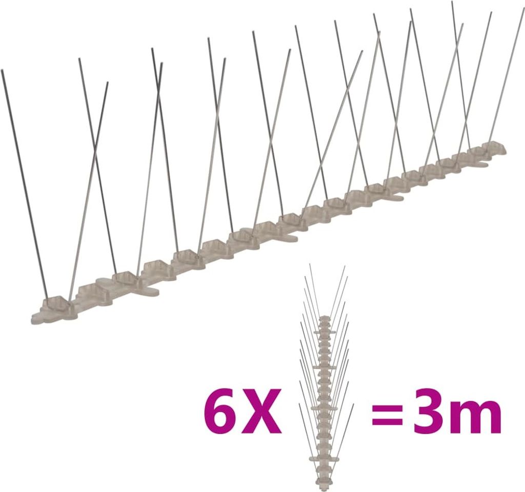 6-tlg. Vogelabwehr-Spikes-Set 3 m Kunststoff 2-reihig