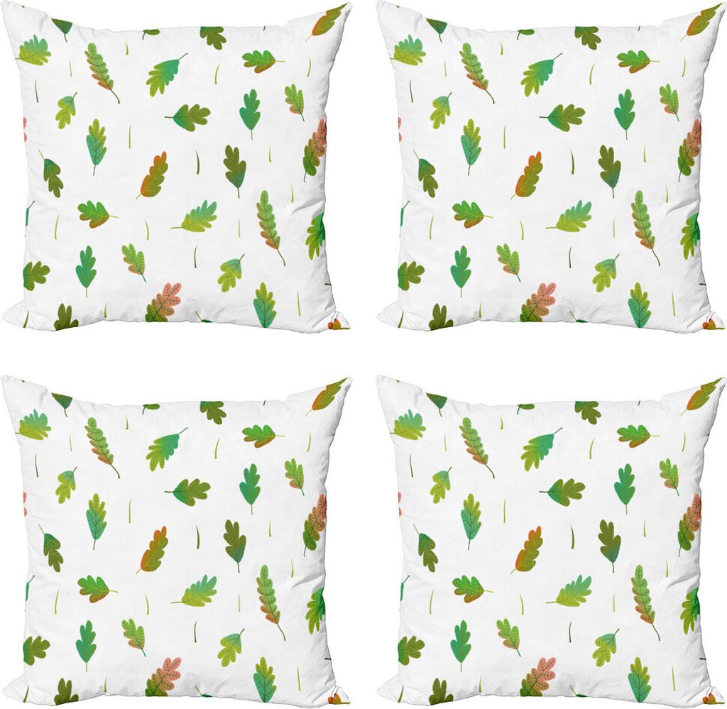 ABAKUHAUS Herbstlaub Kissenbezug Set (4 Stück), wahllos angeordnet, Moderner Doppelseitiger Digitaldruck, 60 cm x 60 cm, Olivgrün Farn-Grün