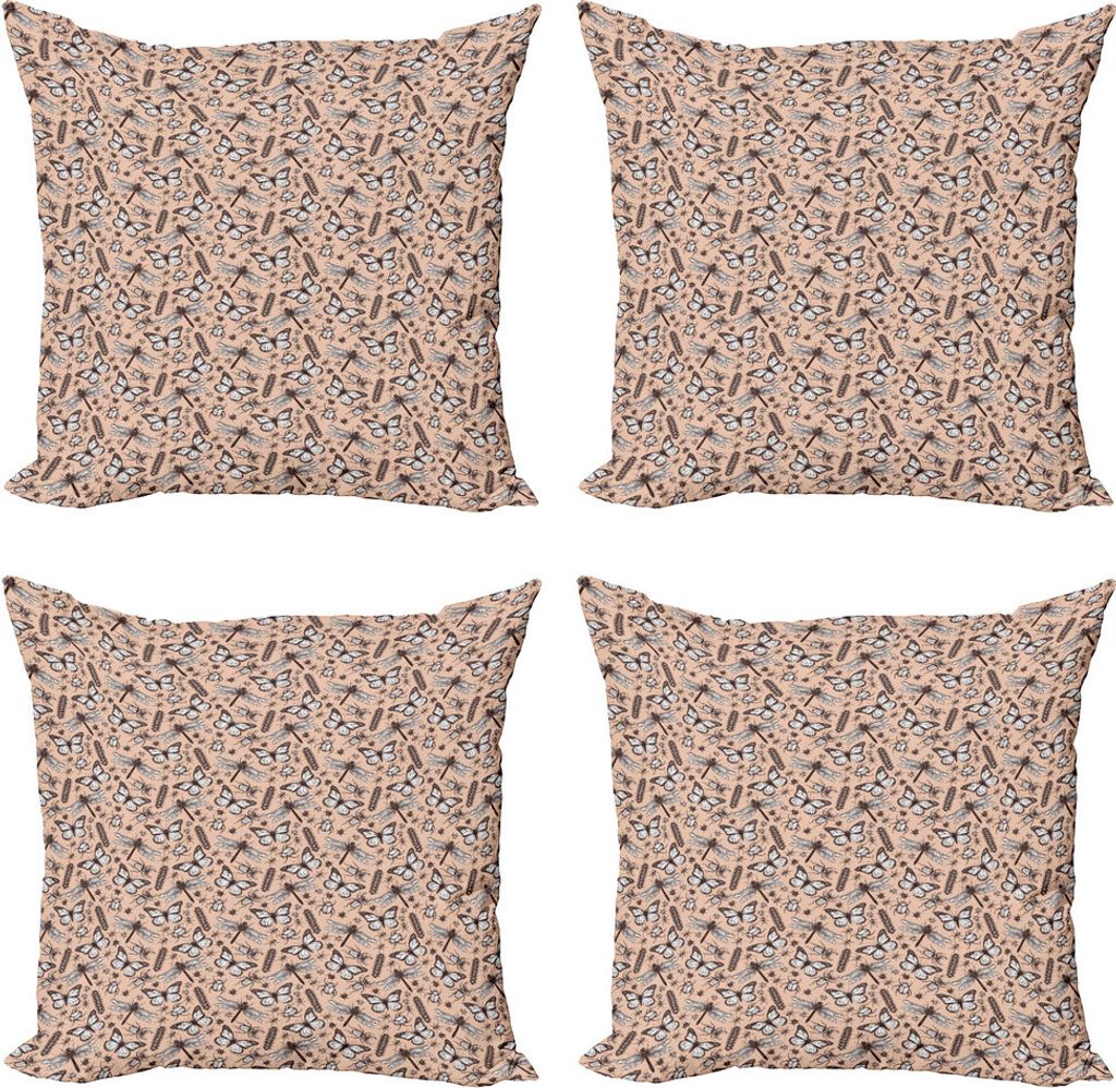ABAKUHAUS Jahrgang Kissenbezug Set (4 Stück), Insekt Schmetterling Skizze, Moderner Doppelseitiger Digitaldruck, 50 cm x 50 cm, Blasse Pfirsich-Se...