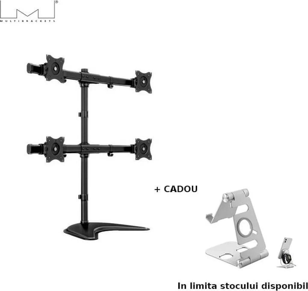 Multibrackets M Deskstand Basic Quad - Support de Bureau pour 4 Écrans - 2