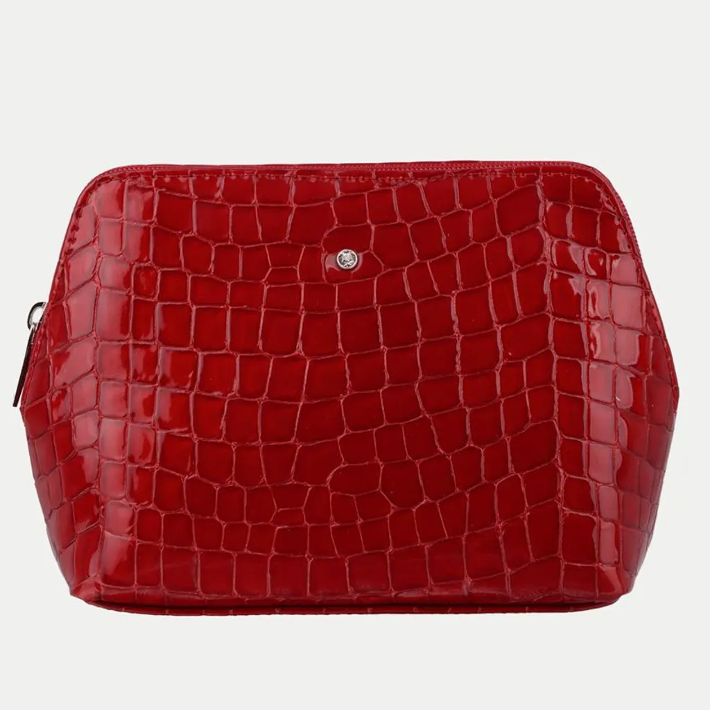 GLOW Trousse de toilette rouge en cuir verni brillant pour maquillage