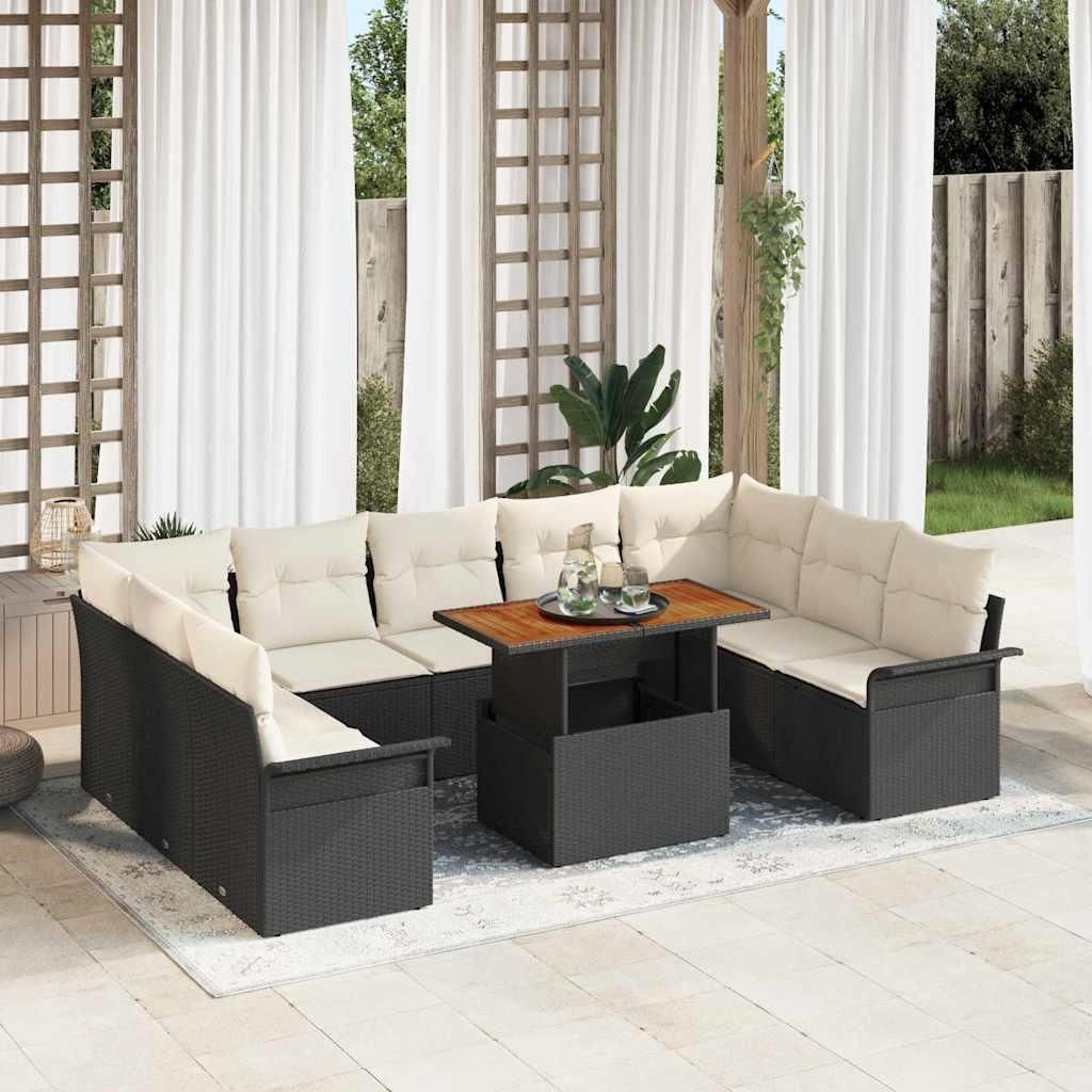 Maison Exclusive - Garten-Sofa-Set mit Speicher 10 pcs Schwarz Poly Rattan