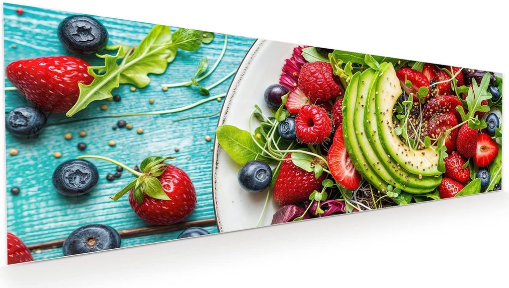 Glasbild 120x40cm in XXL für Wohnzimmer, Schlafzimmer Motiv Gesunder Salat