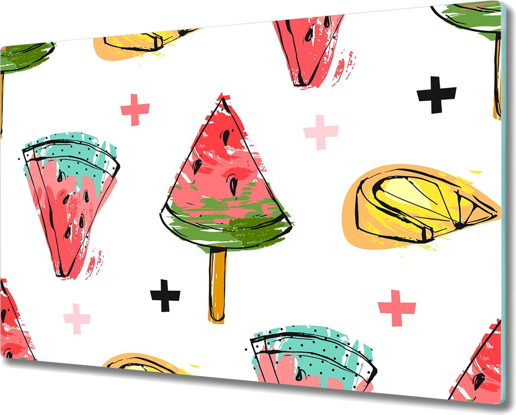 Glas Schneidebrett Glaskeramikfeldabdeckung Spritzschutz - 80x52 cm - Wassermelone Eiscreme