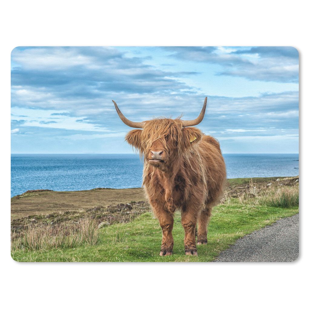 MuchoWow Mauspad Mousepad Schottischer Highlander - Wasser - Hörner 40x30 cm - Mousepads - Maus Mat - Pad - Mausunterlage - Anti Rutsch