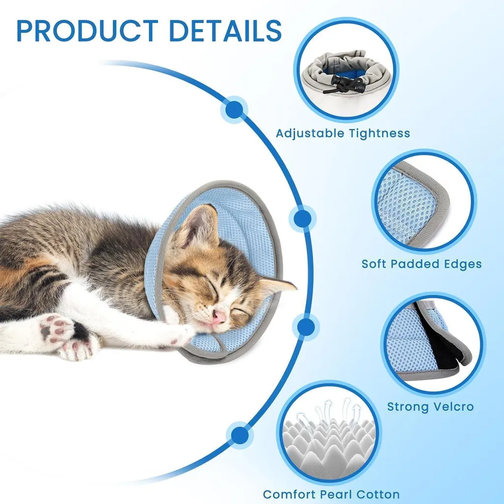 Collier de récupération chat bleu S flexible et lavable pour soins - 6