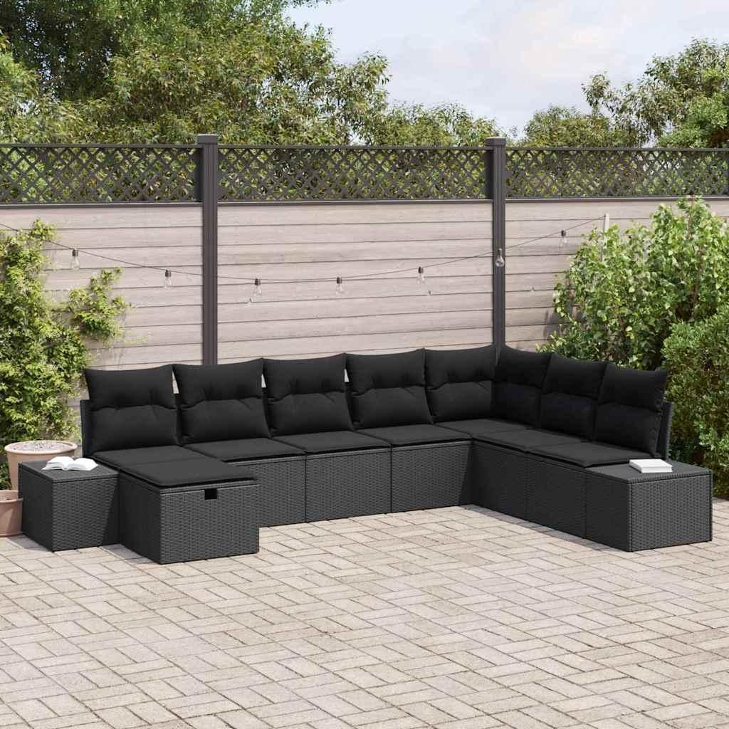 Maison Exclusive - Gartensofa-set mit Kissen 8 pcs Schwarz Poly-Rattan