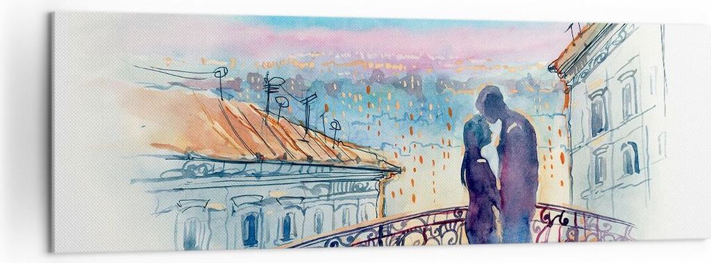 Bild auf Leinwand - Leinwandbild - Paar Liebe Stadt Brücke - 160x50cm - Wand Bild - Wanddeko - Leinwanddruck - Bilder - Kunstdruck - Wanddekoratio...