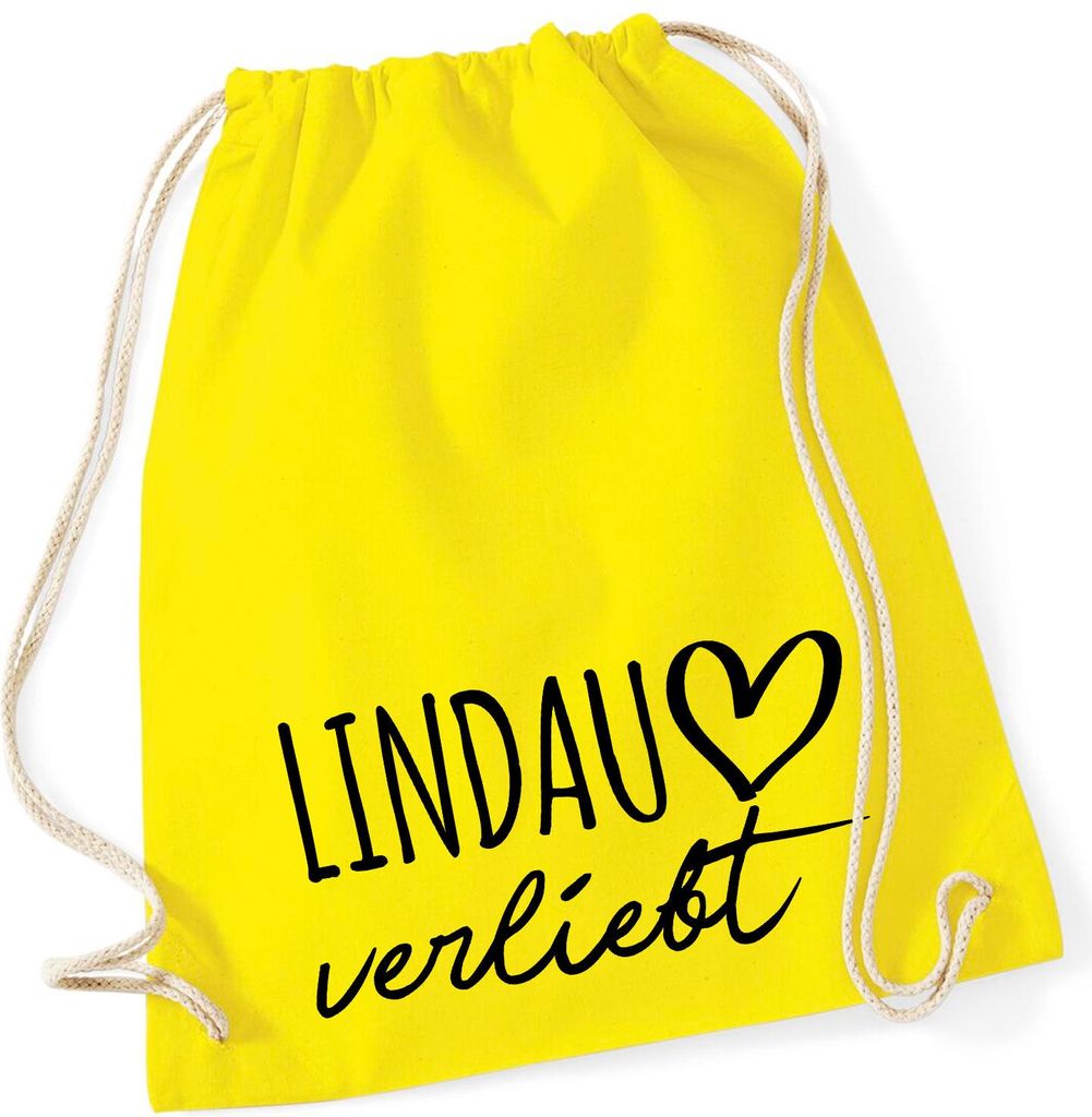 Huuraa Turnbeutel Lindau Bodensee verliebt 12 Liter Yellow Baumwolle Rucksack Geschenkidee