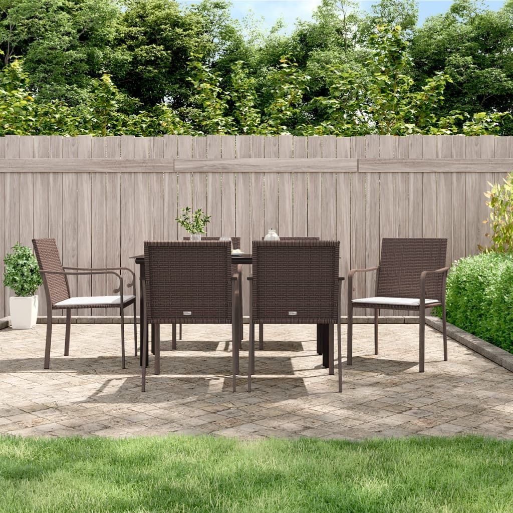 Maison Exclusive - 7-tlg. Garten-Essgruppe mit Kissen Poly Rattan und Stahl