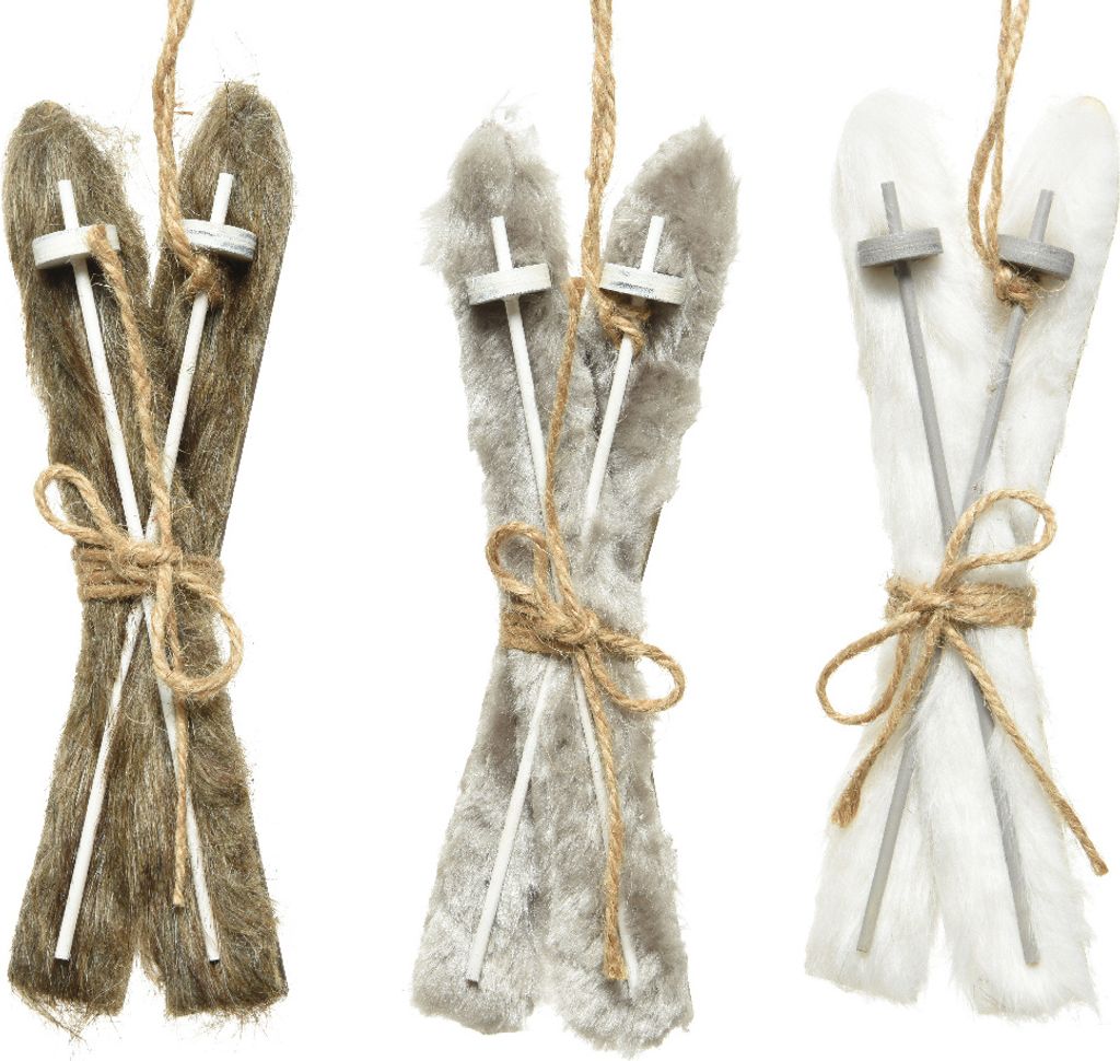 Christbaumschmuck Holz Skier 17cm weiß grau braun 1 Stück Produktbild 