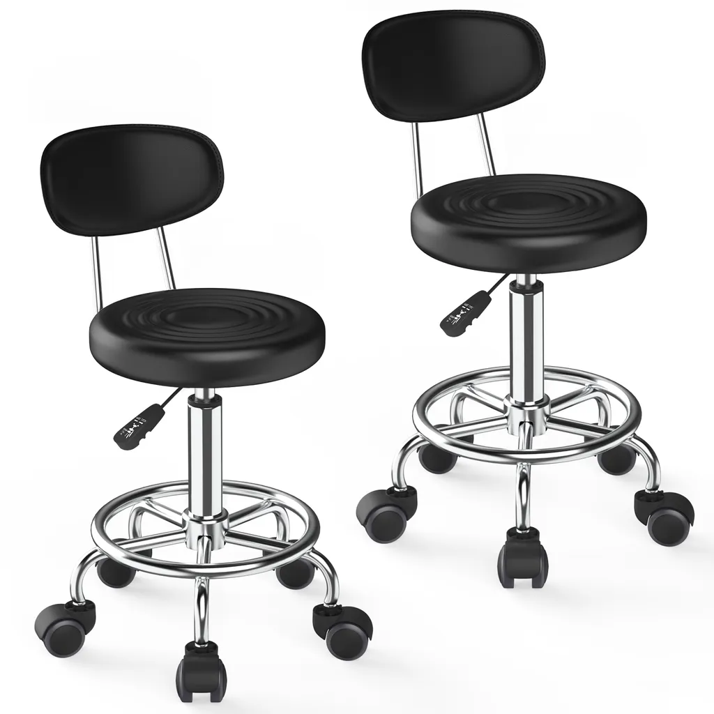 Tabouret Pivotant Ergonomique 360° avec Dossier et Roulettes Noir