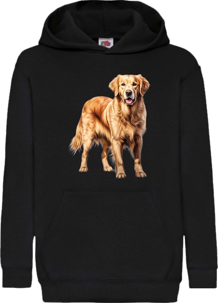 Kinder Kapuzenpullover Dogs Breeds Golden Retriever Dog Breed 007, 9-11 Jahr - 140 / Schwarz