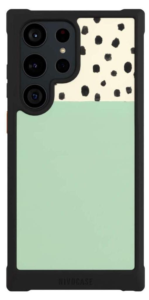 NIVOCASE Hülle für Samsung Galaxy S23 Ultra Stoßfeste Handyhülle NIVOmax Case Schwarz Abstrakt Boho Polka Dots