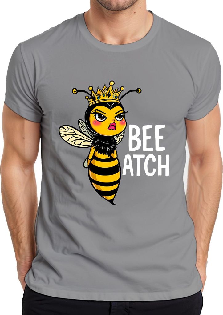 BEE ATCH Bienenkönigin freche Biene mit Krone lustiger Spruch Herren T-Shirt, Grau, XL