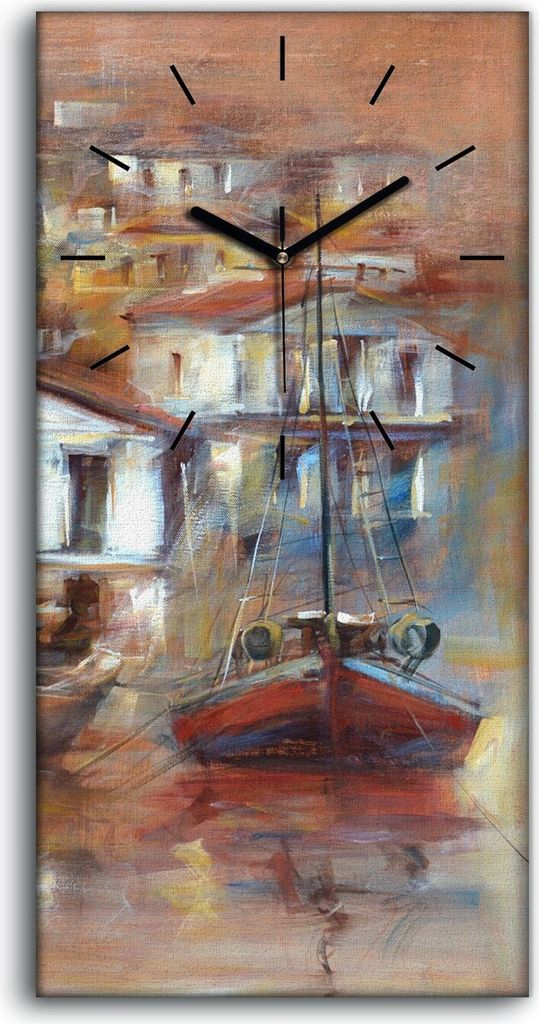 Küche Wohnzimmer Wand Leinwand Uhr 30x60 Boote auf der Insel Harbor Malerei - schwarze Hände
