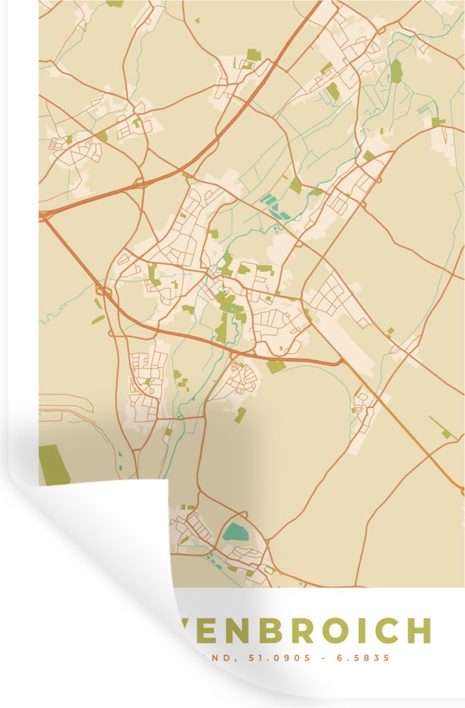 MuchoWow Wandtattoo Wandsticker Wandaufkleber Jahrgang - Grevenbroich - Karte - Stadtplan 20x30 cm Selbstklebend und Repositionierbar - Sticker -...