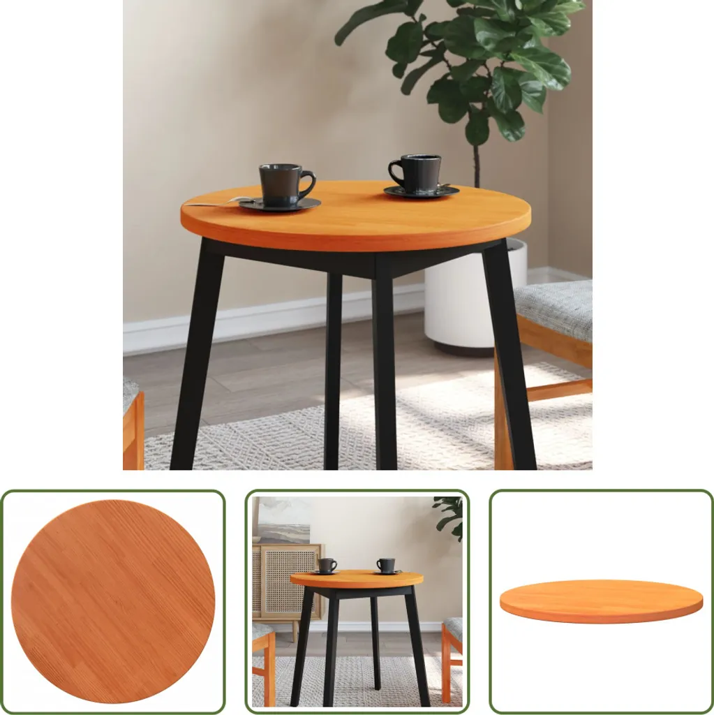 Piano Tavolo Rotondo Marrone 60cm Legno Massiccio - Stile Rustico Vivo