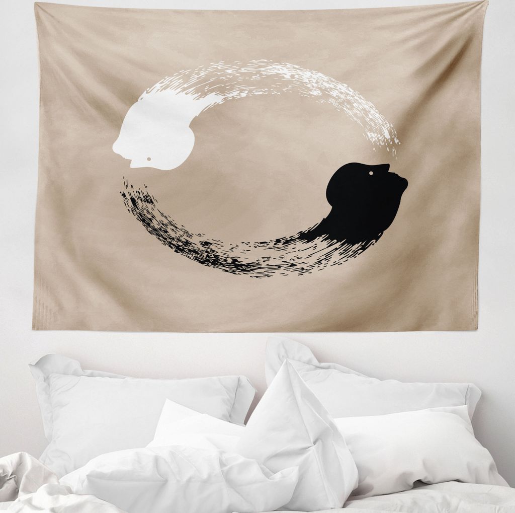 ABAKUHAUS Yin und Yang Wandteppich, menschliche Portraits aus Weiches Mikrofaser Stoff Waschbar ohne Verblassen Digitaldruck, 150 x 110 cm, Schwarz...