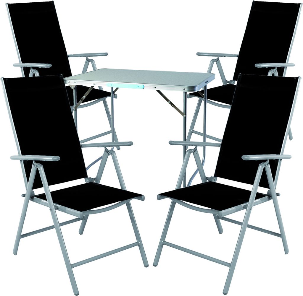 5-teiliges Campingmöbel Set Aluminium Textilen schwarz