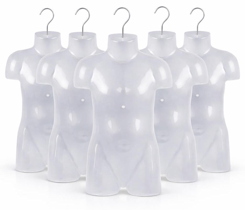 5 x Kindertorso 35,7 cm Transparent – Halbschale Kinder Oberkörper Jugendlicher Halbplastik Kunststoff – Kids Mannequin Schaufensterpuppe mit ...