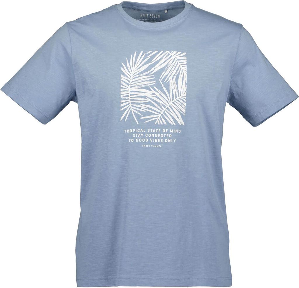 Blue Seven Herren T-Shirt mit modischen Frontprint - Kurzarm-Shirt aus Baumwolle in Hell Blau Größe 3XL