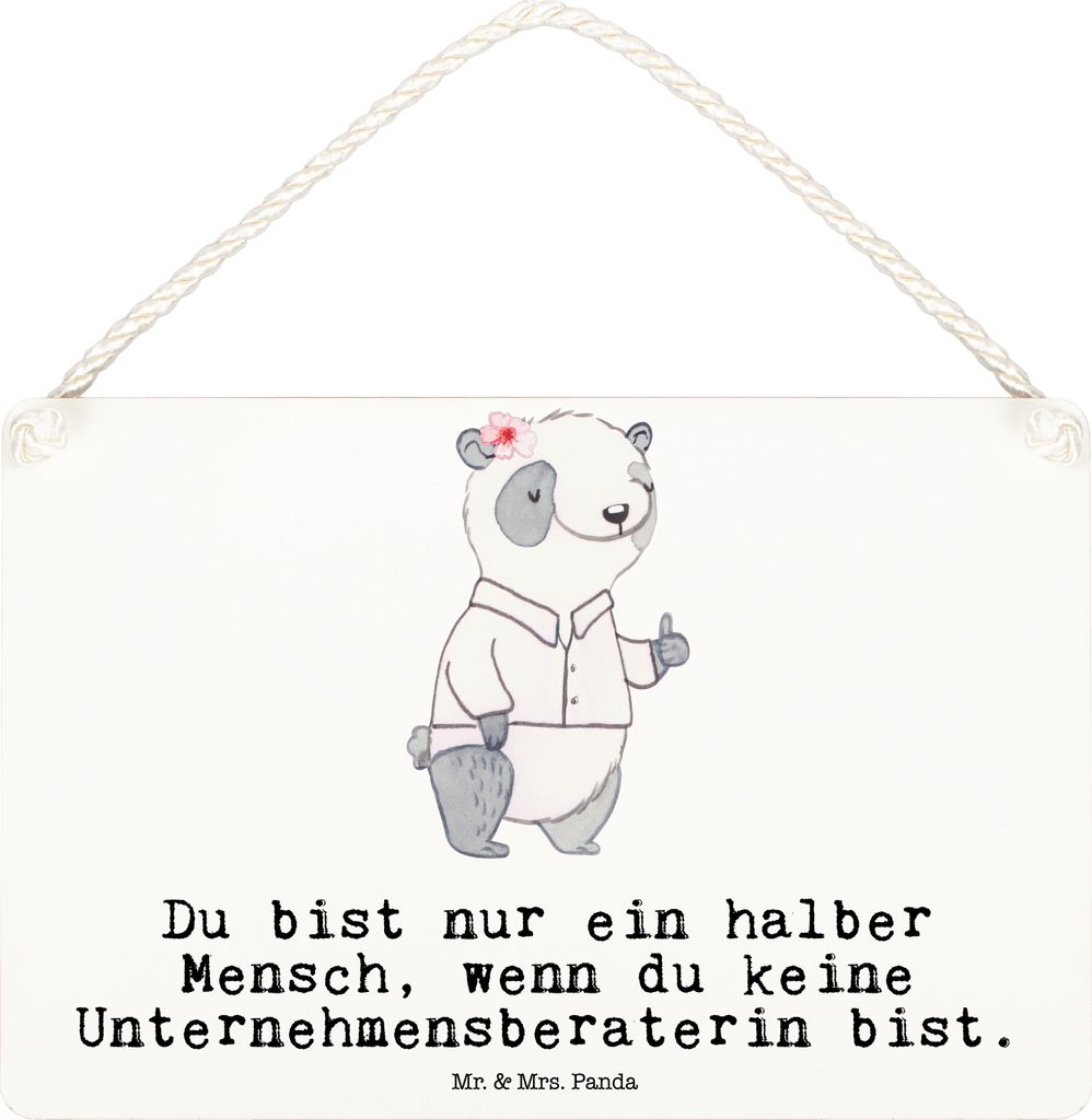 Mr. & Mrs. Panda Schild Unternehmensberaterin Herz DIN A6 - Weiß - Geschenk, wandtafel, Holzschild, Türschild, holzbild, kleine aufmerksamkeit