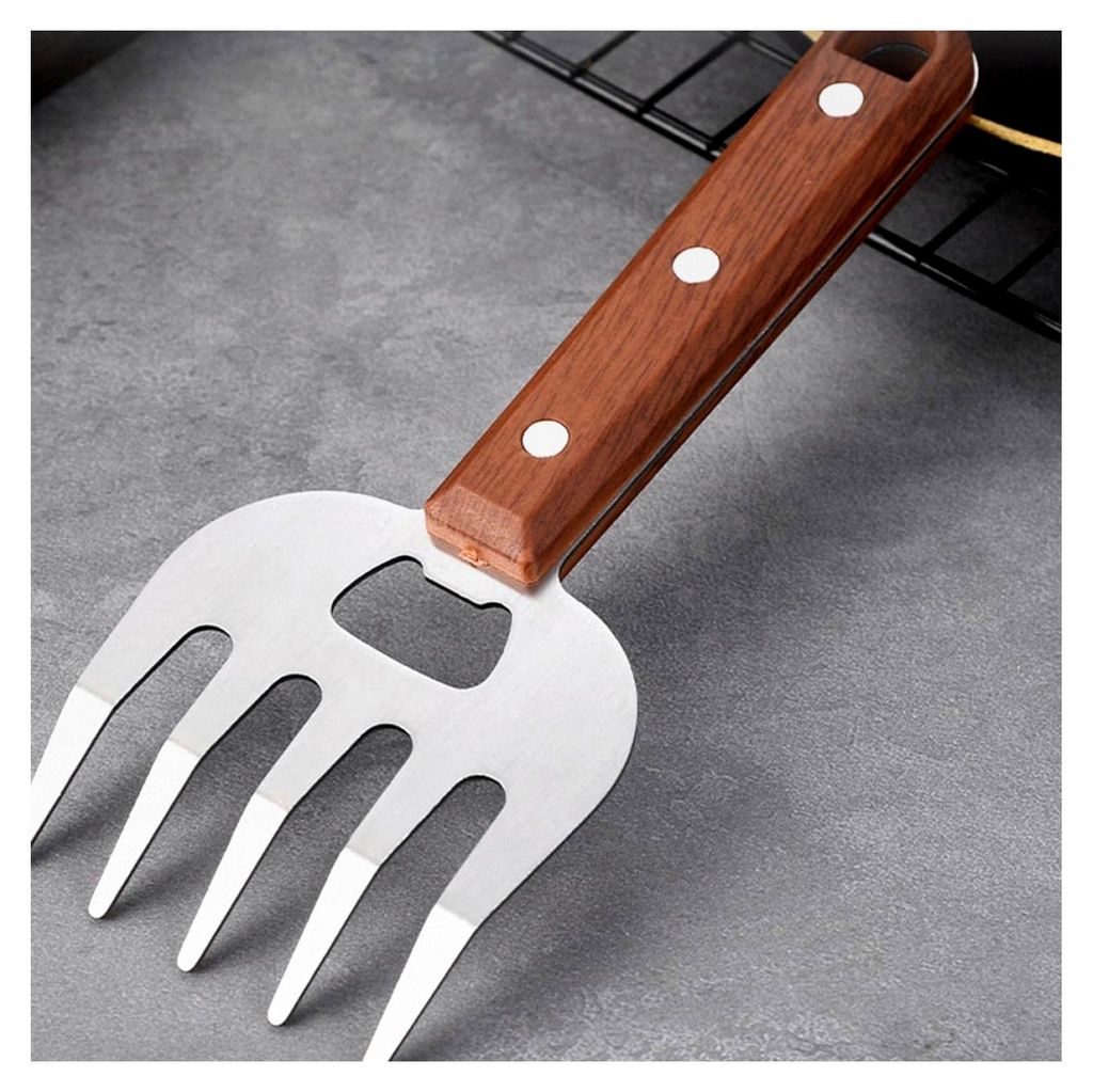 2 Stück Edelstahl Fleischgabel mit Holzgriff für BBQ und Pulled Pork, lange Griffe zum sicheren Heben und Zerkleinern von Hähnchen, Rind und Sch...
