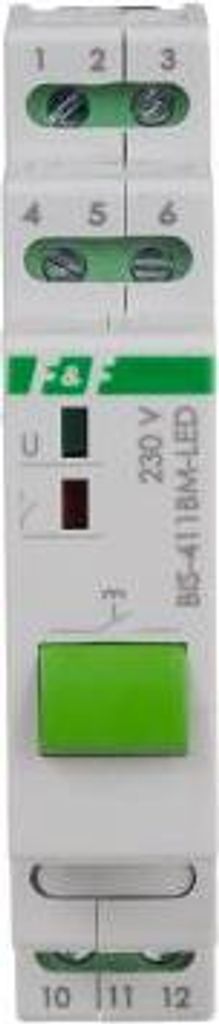 BIS-411BM-LED bistabiles Relais mit Handbedientaste, Speicher, Hutschienenmontage, 230V, mit Einschaltrelais 160A/20ms
