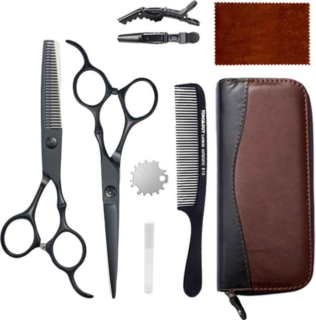 INF Professionelles Friseurscheren Set 9CR13 Edelstahl schwarz ergonomisch 2-teilig
