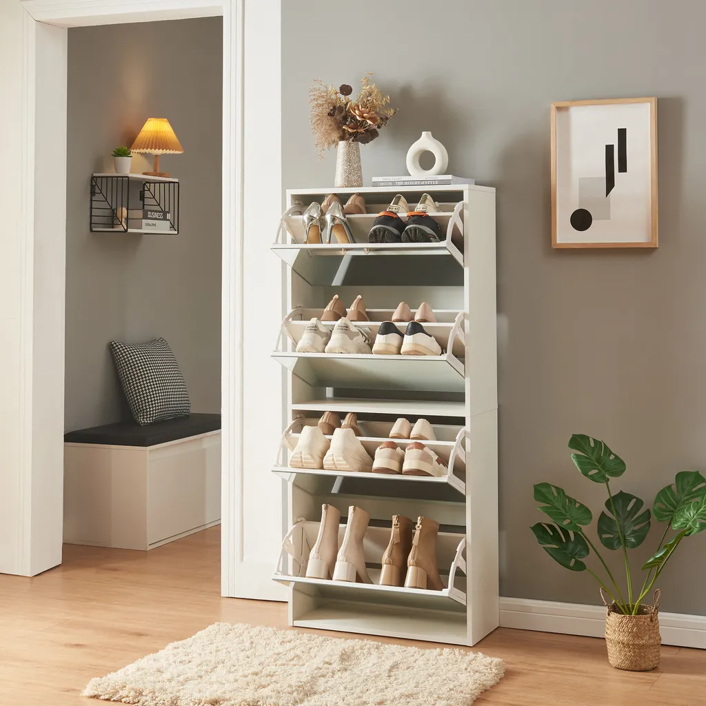 Range-chaussures miroir vertical blanc pour gain de place