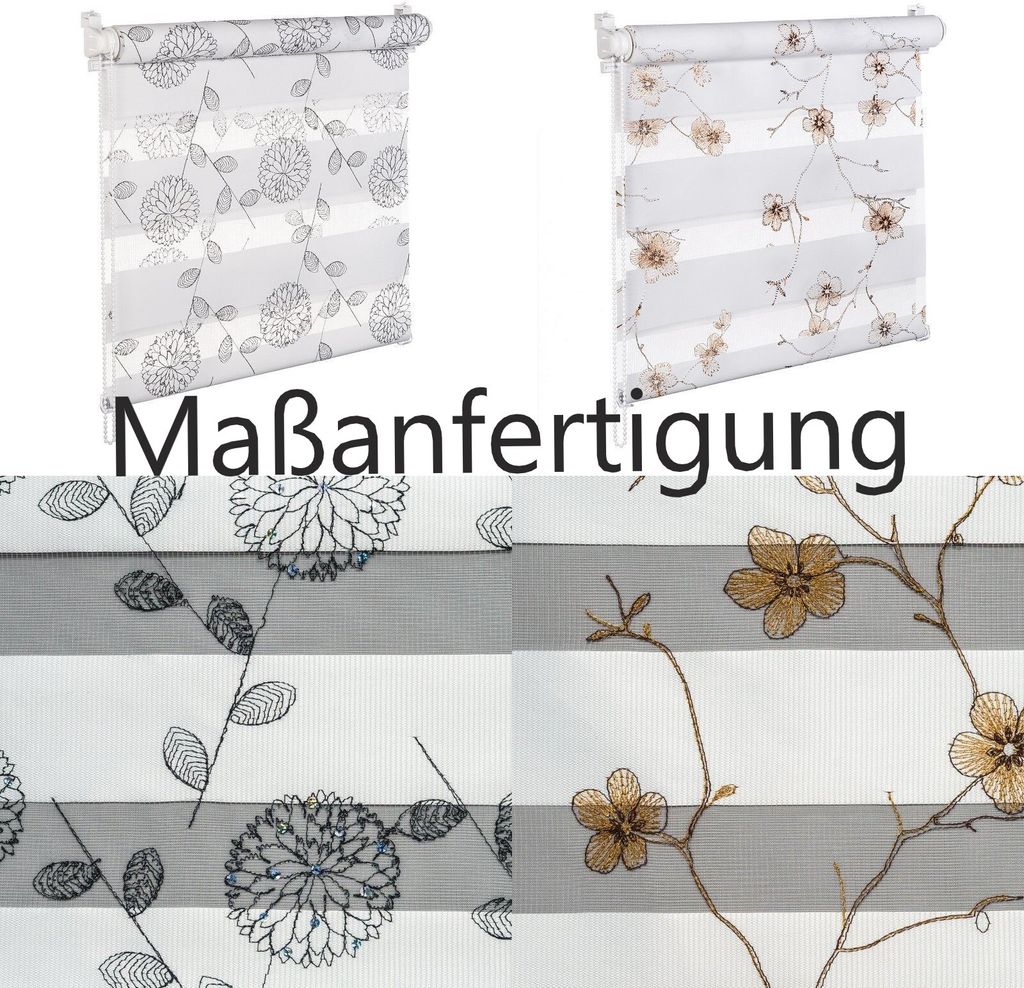 Maßanfertigung Doppelrollo mit Pailetten und Glanzfaser Produktbild 