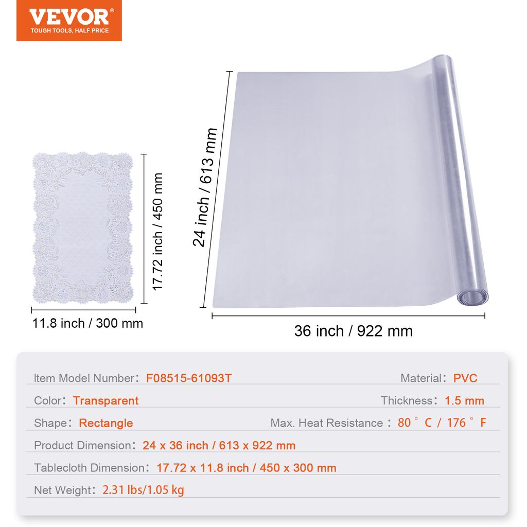 VEVOR Stolní fólie na ochranu stolu Průhledná 1,5 mm silná Obrázek produktu 7