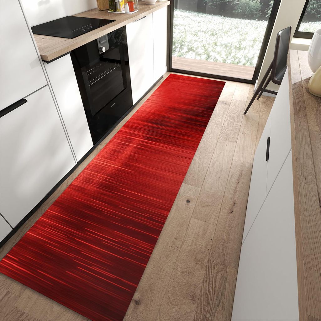 Küchenteppich 80x300cm rutschfest & abwischbar PVC Läufer - Rote Textur