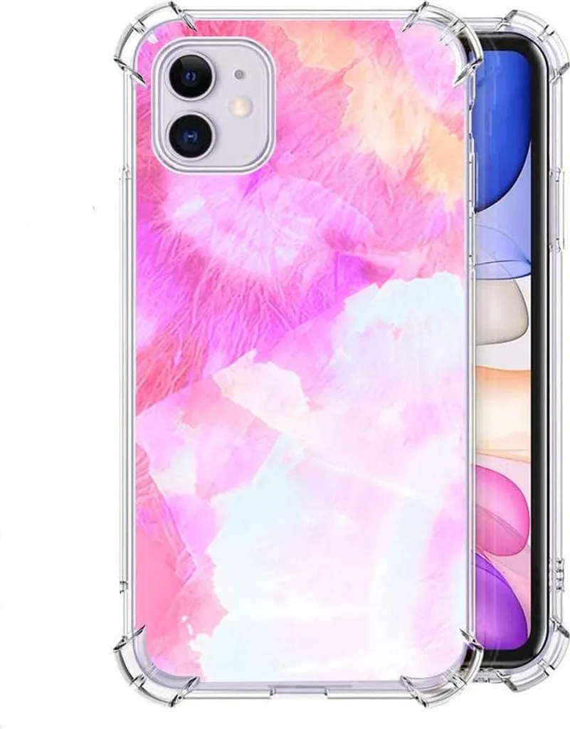 Custodia iPhone 11 Silicone Rosa Giallo Acquerello | Cover Artistica Soft