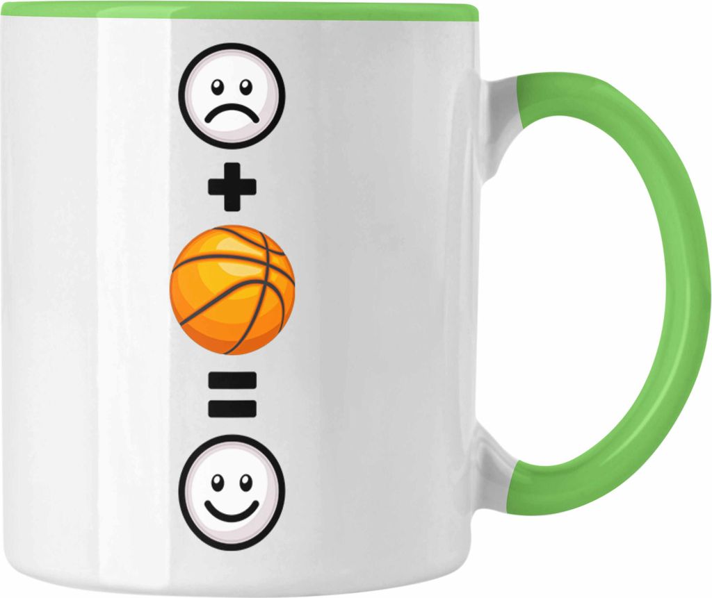 Trendation - Basketball Tasse Geschenk für Basketball-Spieler Geburtstag Lustige Geschenkidee :( + Basketball = :) (Grün)