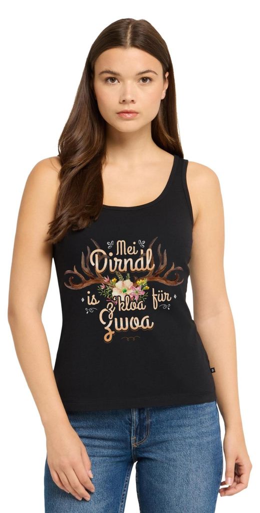 Spreadshirt Mei Dirndl Is Z Kloa Für Zwoa Wiesn Spruch Frauen Premium Tank Top, S, Schwarz