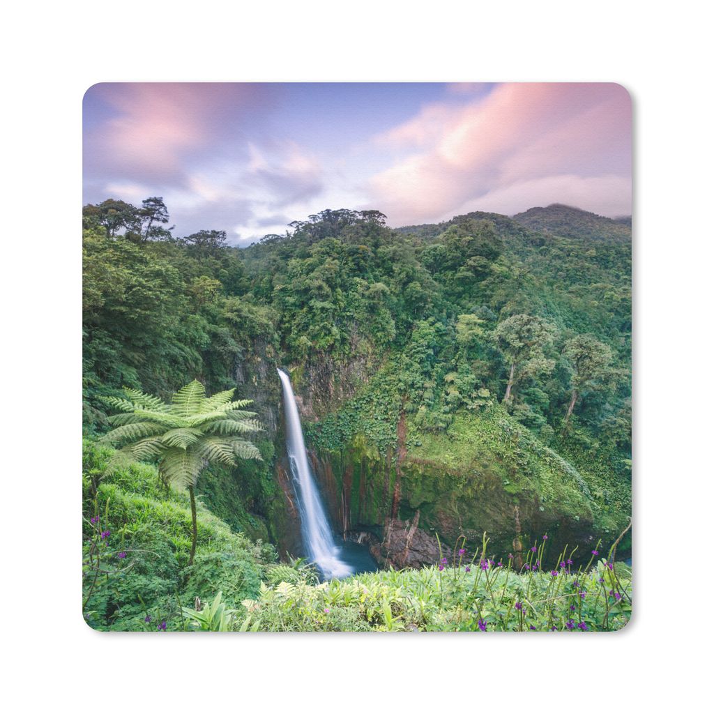 MuchoWow Mauspad Mousepad Wasserfall - Sonnenuntergang - Dschungel 20x20 cm - Mousepads - Maus Mat - Pad - Mausunterlage - Desk Mat - Bureauartikeln