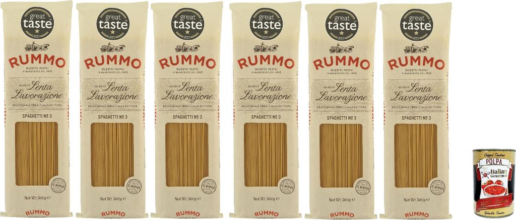 Rummo Spaghetti No.3 6x500g | Hartweizengrieß, al bronzo – langsam getrocknet, extra bissfest & aromatisch – Premium Vorratspack Familie & Gas...