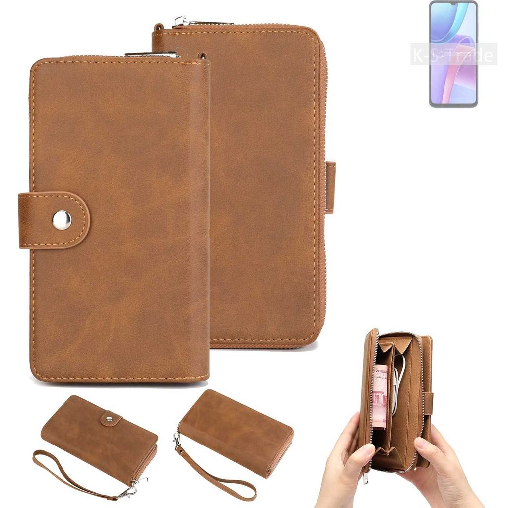 K-S-Trade Handyhülle Schutzhülle kompatibel mit Xiaomi Redmi Note 11R & Portemonnee Tasche Handytasche Case Etui Geldbörse Wallet braun (1x)