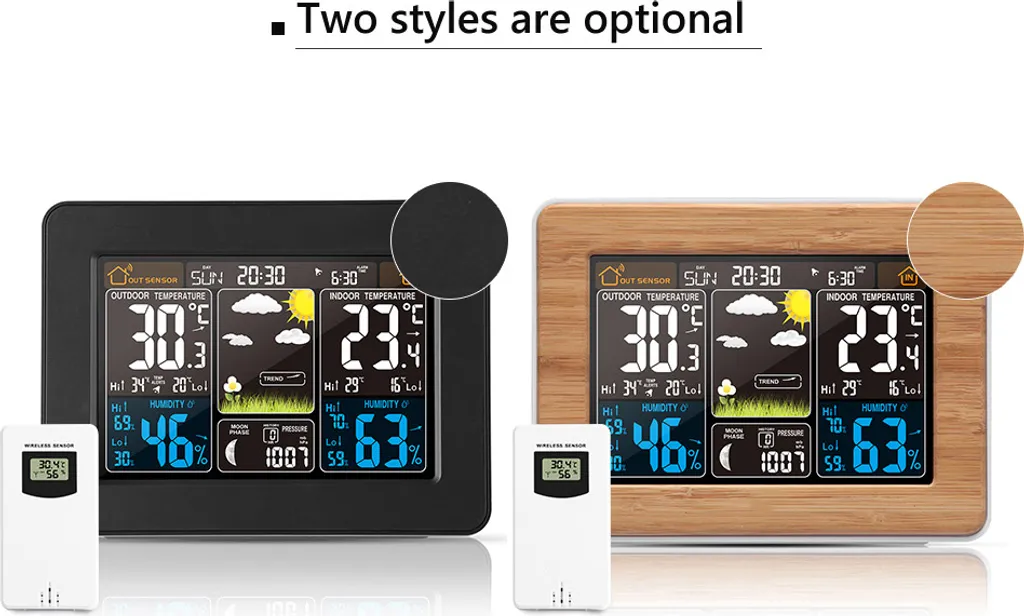 Horloge météo électronique avec sonde extérieure pour jardin et maison