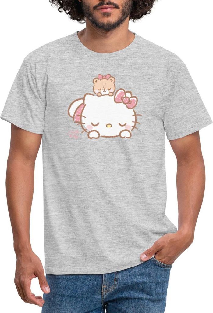 Spreadshirt Hello Kitty Mit Teddy Auf Dem Rücken Männer T-Shirt, XL, Grau meliert