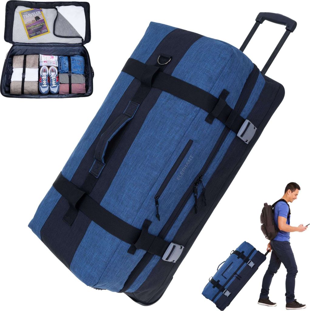 Trolley Koffer Reisetasche Elephant Travel XXL Trolly 120 Liter 80 cm Trolly Rolltasche Reisetrolley groß Gepäck Reise Tasche 13032 Blau Schwarz